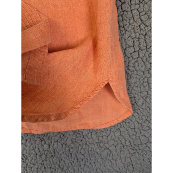 J Jill Top Button Up 100% Linen Eyelet Short Sleeve Size Medium Peach Pleated - Picture 5 of 13